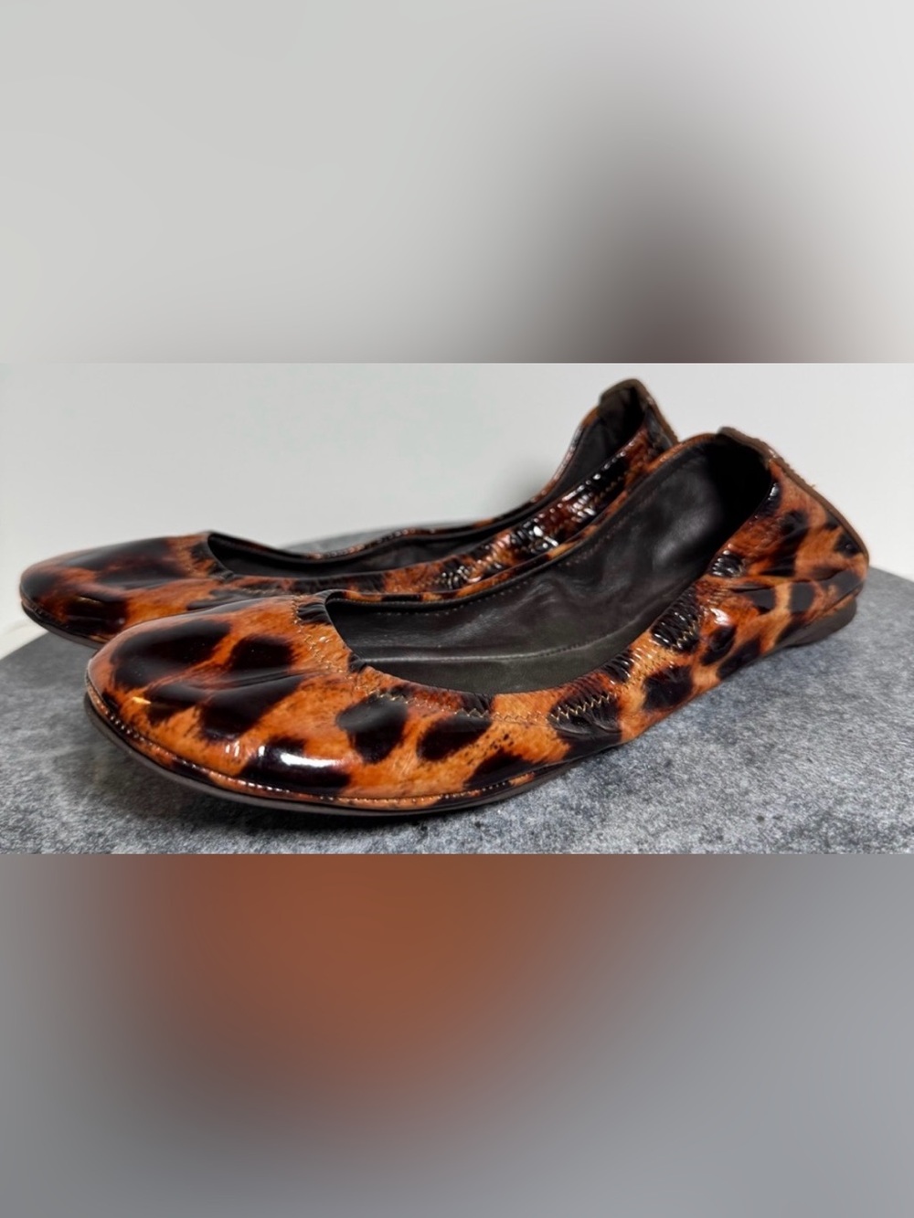 Tory Burch Eddie Leopard Print Patent Leather Ballet Flats 6.5